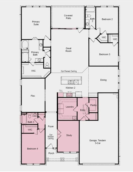 Structural options added include; Gourmet kitchen, study, 4th bedroom and 3rd full bathroom, 12' sliding glass door, mud-set shower in primary bath and bath 3, and raised ceilings in foyer, kitchen and gathering room.