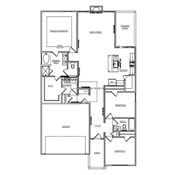 2D floor plan layout for the Magnolia Select N by McGuinn Homes in Broadway Lake, Anderson, SC (Image 2). 2D floor plan layout for the Magnolia Select N by McGuinn Homes in Broadway Lake, Anderson, SC (Image 2).