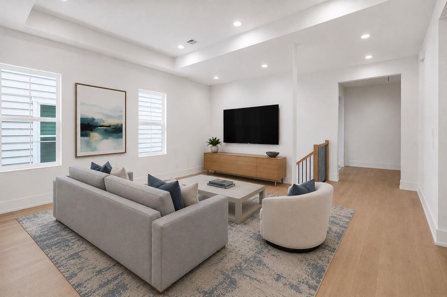 Game room or flex space has direct access to a full bathroom.