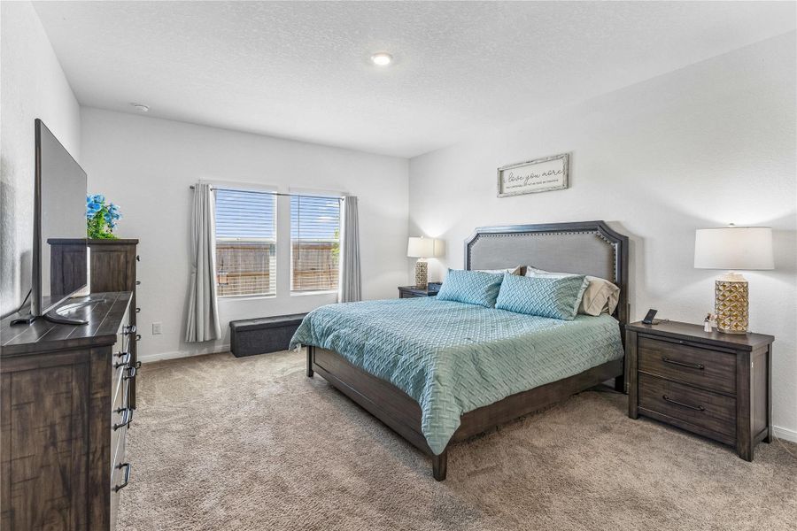 Spacious bedroom featuring light neutral walls and carpet flooring Spacious bedroom featuring light neutral walls and carpet flooring