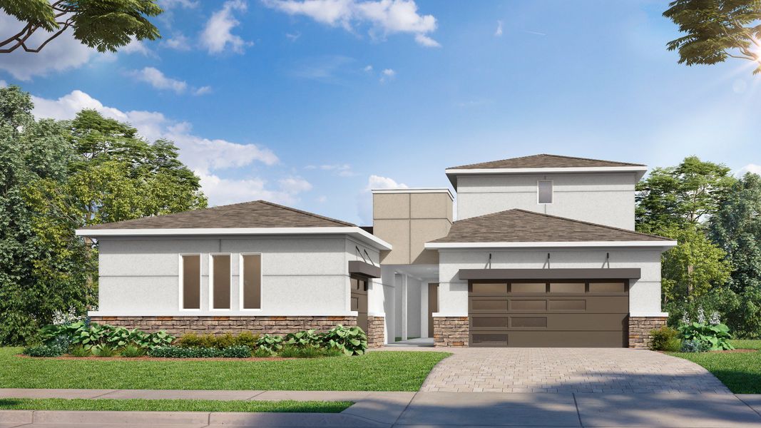 Front exterior of a new home in Biscayne Landing at Seaire, Parrish, FL, highlighting curb appeal (Image 26).