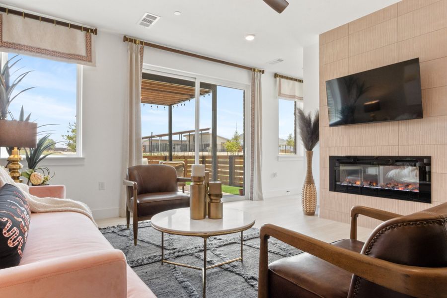 Furnished interior view inside a new home in Willow Grove Townhomes, Melissa (Image 9). Furnished interior view inside a new home in Willow Grove Townhomes, Melissa (Image 9).