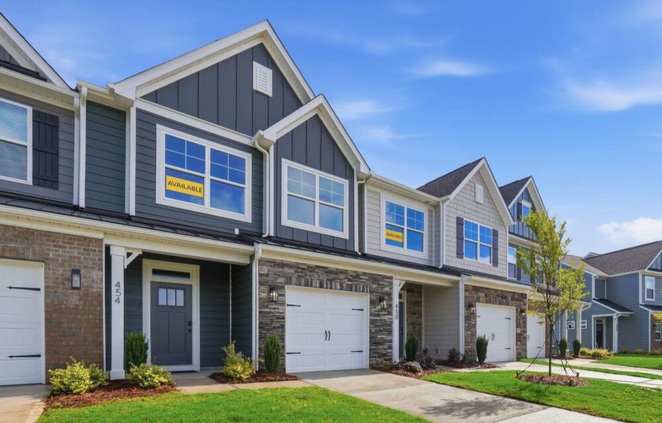 Front exterior of a new home in Blythe Mill Townhomes, Waxhaw, NC, highlighting curb appeal (Image 2).