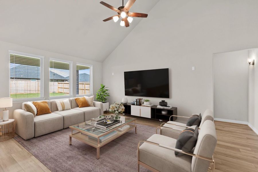 Gathering room. Sample product photo. Actual exterior and interior selections may vary by homesite. Photo may be virtually staged.
