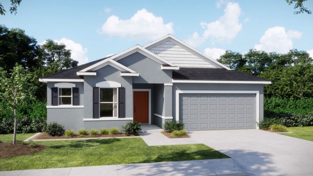 Front exterior of a new home in Lake County Communities, Sorrento, FL, highlighting curb appeal (Image 1). Front exterior of a new home in Lake County Communities, Sorrento, FL, highlighting curb appeal (Image 1).