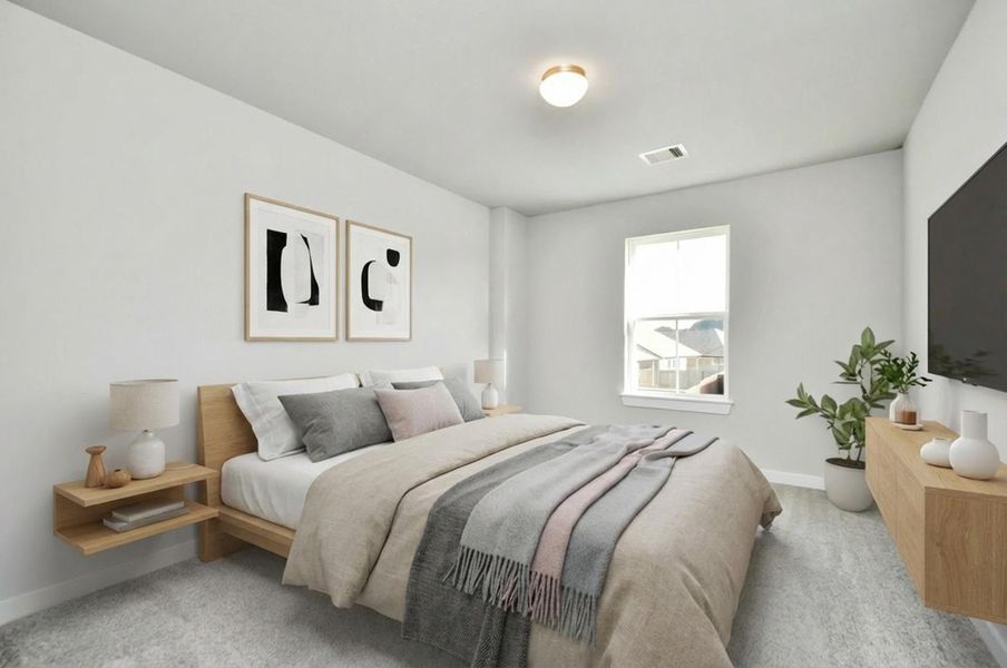 Virtually Staged - Secondary Bedroom. Sample photo of completed home with similar floor plan. Actual colors and selections may vary. Virtually Staged - Secondary Bedroom. Sample photo of completed home with similar floor plan. Actual colors and selections may vary.