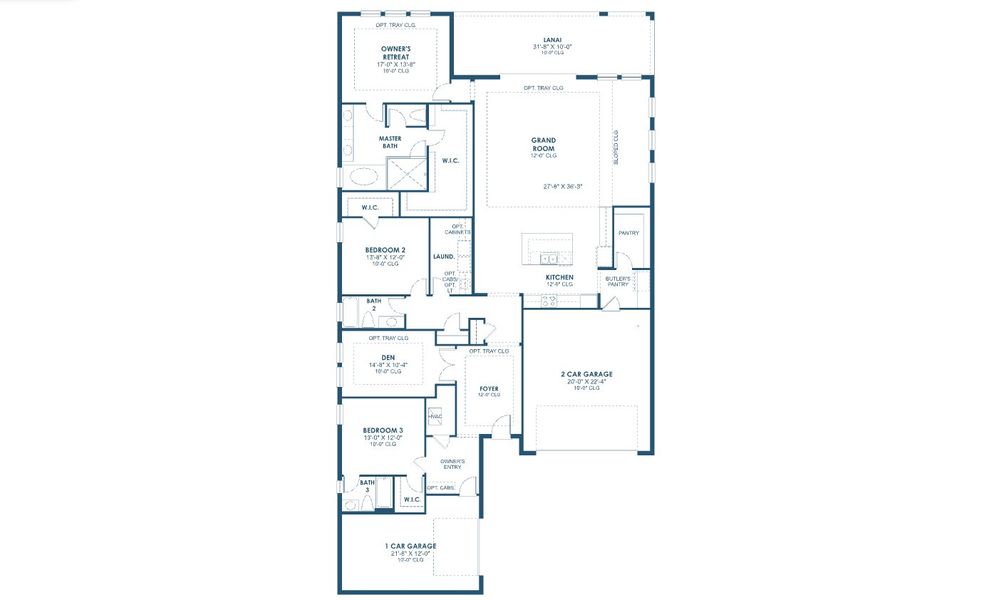2D floor plan layout for the Gasparilla I by Homes by WestBay in Longleaf at Grand Park, Sarasota, FL (Image 3).