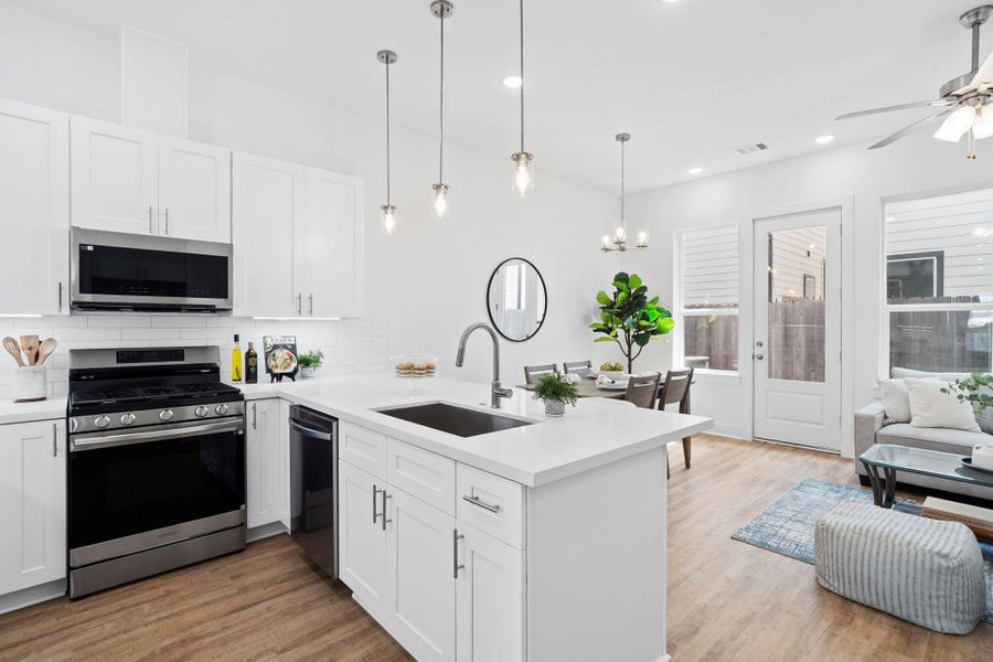 Open concept floor plan with easy to clean floors