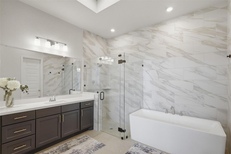 Upgraded primary bath creates a polished, spa-inspired retreat. Upgraded primary bath creates a polished, spa-inspired retreat.