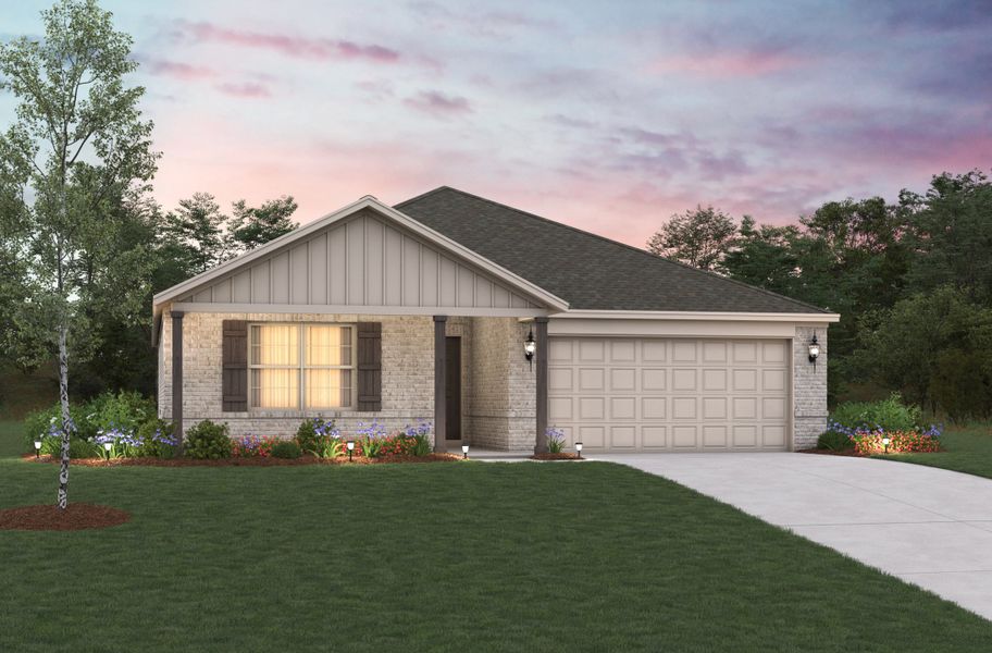 Front exterior of a new home in Wildcat Ranch, Crandall, TX, highlighting curb appeal (Image 1). Front exterior of a new home in Wildcat Ranch, Crandall, TX, highlighting curb appeal (Image 1).