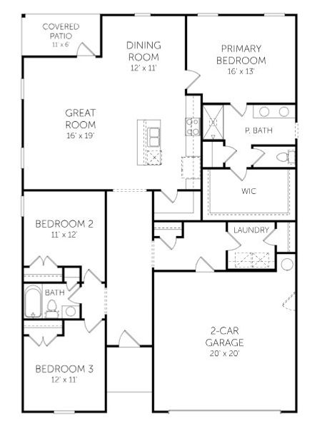 2D floor plan layout for the Escape - Single Family Homes by Dream Finders Homes in Fisher Springs, Kannapolis, NC (Image 3).