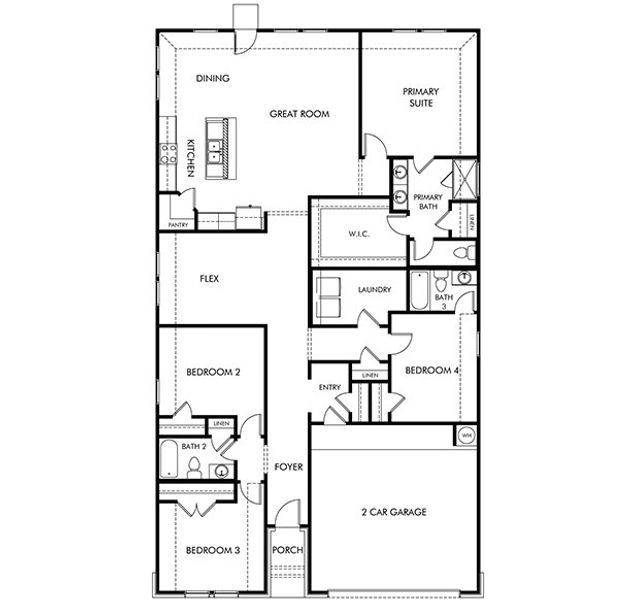2D floor plan layout of this home in Sagebrooke - Classic Series, San Antonio, TX (Image 5).