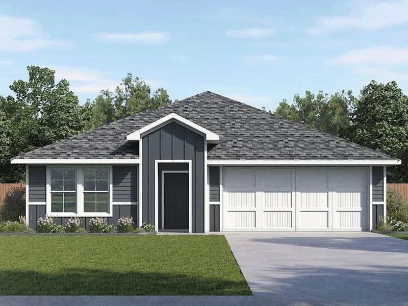 Front exterior of a new home in Durango, Mustang Ridge, TX, highlighting curb appeal (Image 1). Front exterior of a new home in Durango, Mustang Ridge, TX, highlighting curb appeal (Image 1).