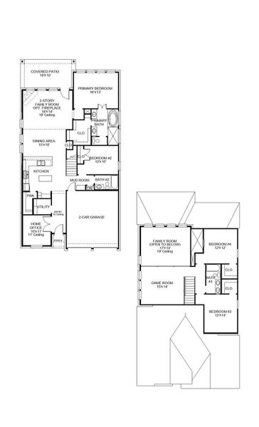 2D floor plan layout of this home in Lariat 45', Liberty Hill, TX (Image 4).