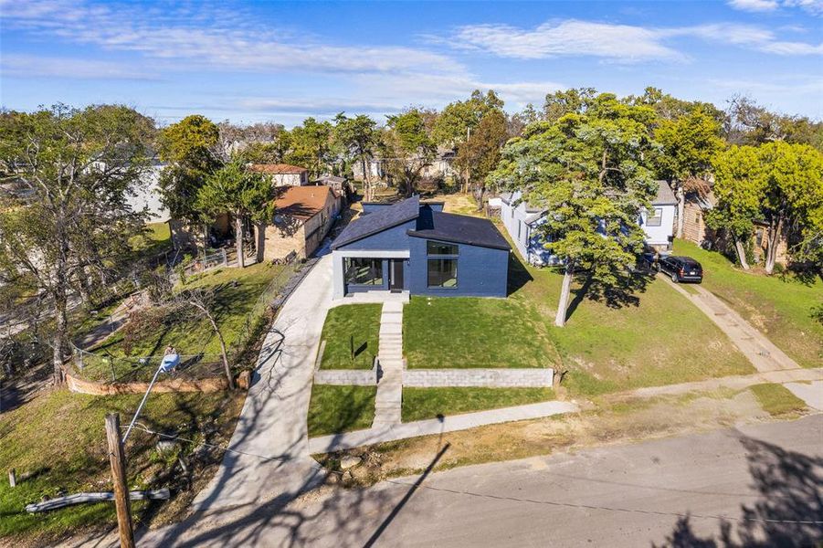 Aerial perspective of suburban area