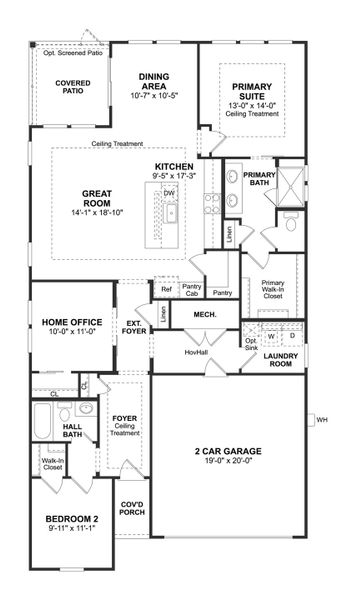 2D floor plan layout for the Bernstein II by K. Hovnanian® Homes in K. Hovnanian's® Four Seasons at Lakes of Cane Bay, Summerville, SC (Image 3). 2D floor plan layout for the Bernstein II by K. Hovnanian® Homes in K. Hovnanian's® Four Seasons at Lakes of Cane Bay, Summerville, SC (Image 3).