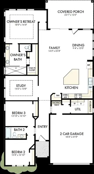 2D floor plan layout of this home in The Parks at Wilson Creek, Celina, TX (Image 2).