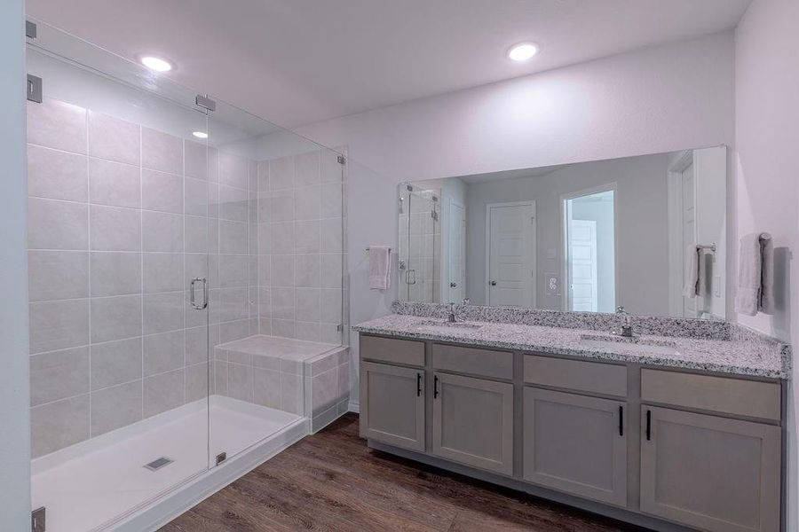 Large walk-in shower and granite counters Large walk-in shower and granite counters