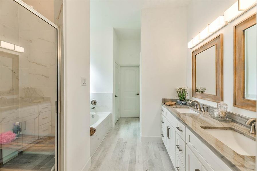 Downstair Primary Bath features walk in closed double sinks & walk in shower Downstair Primary Bath features walk in closed double sinks & walk in shower
