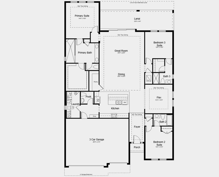 2D floor plan layout for the Cascata by Taylor Morrison in Esplanade at Wellen Park, Englewood, FL (Image 3). 2D floor plan layout for the Cascata by Taylor Morrison in Esplanade at Wellen Park, Englewood, FL (Image 3).