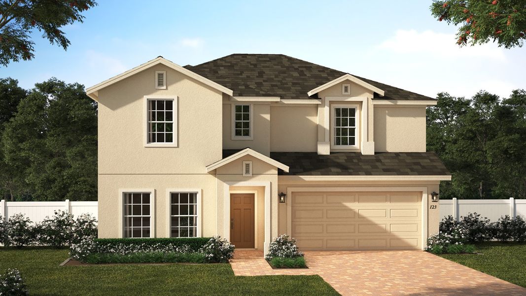Representative exterior photo of a completed home built from the Newcastle by Risewell Homes in Eagletail Landings, Howey-in-the-Hills, FL (Image 8).