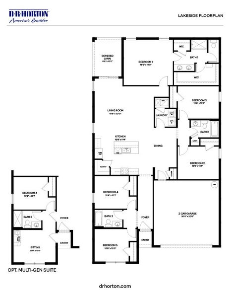 2D floor plan layout for the Lakeside by D.R. Horton in Cypress Bay West, Palm Bay, FL (Image 3).