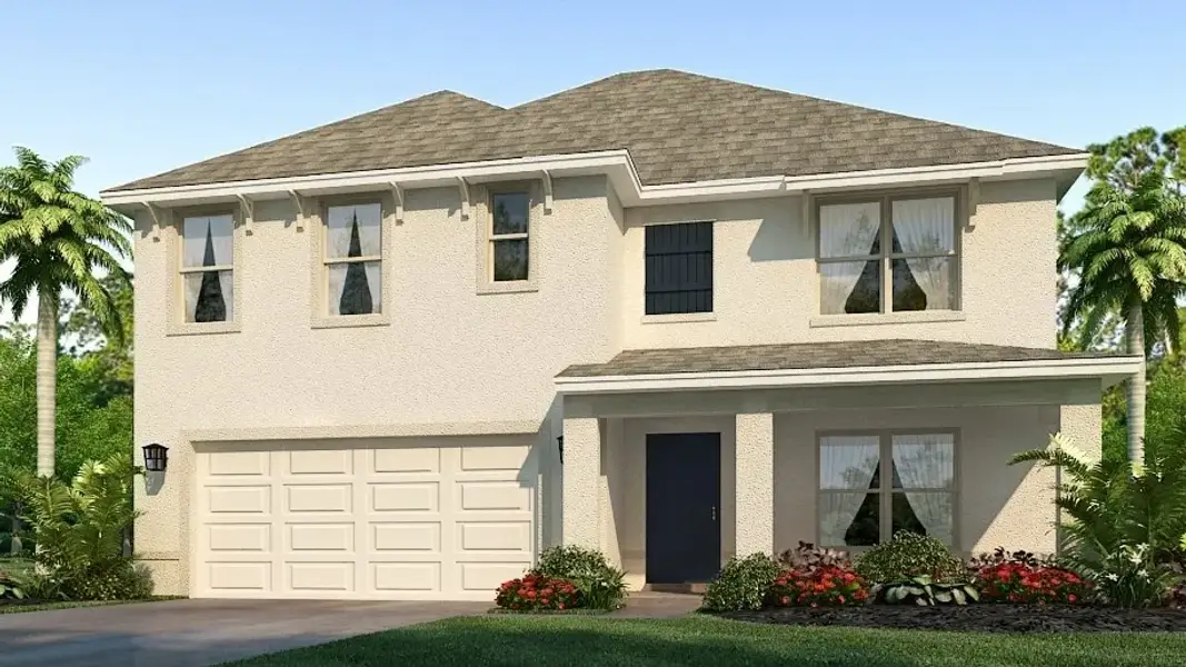 Front exterior of a new home in Rye Crossing, Parrish, FL, highlighting curb appeal (Image 1). Front exterior of a new home in Rye Crossing, Parrish, FL, highlighting curb appeal (Image 1).