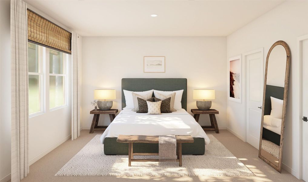 Relaxing primary suite with private bath and walk-in closet (*Artist rendering used for illustration purposes only.) Relaxing primary suite with private bath and walk-in closet (*Artist rendering used for illustration purposes only.)