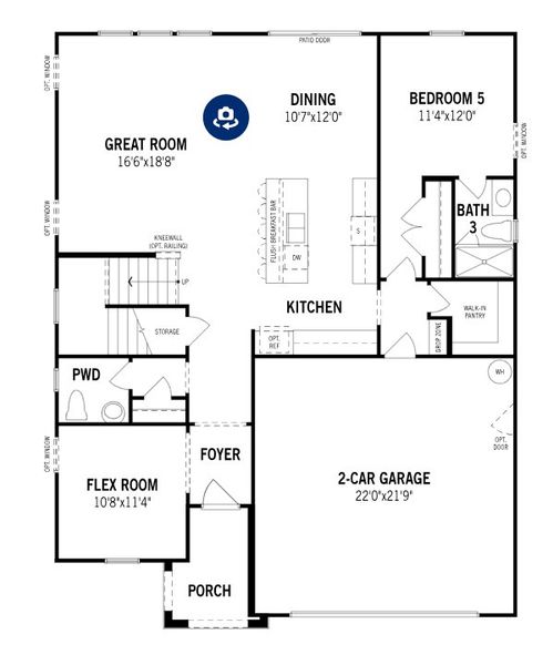 2D floor plan layout for the Voyageur by Mattamy Homes in Clarabella, Fuquay Varina, NC (Image 3).