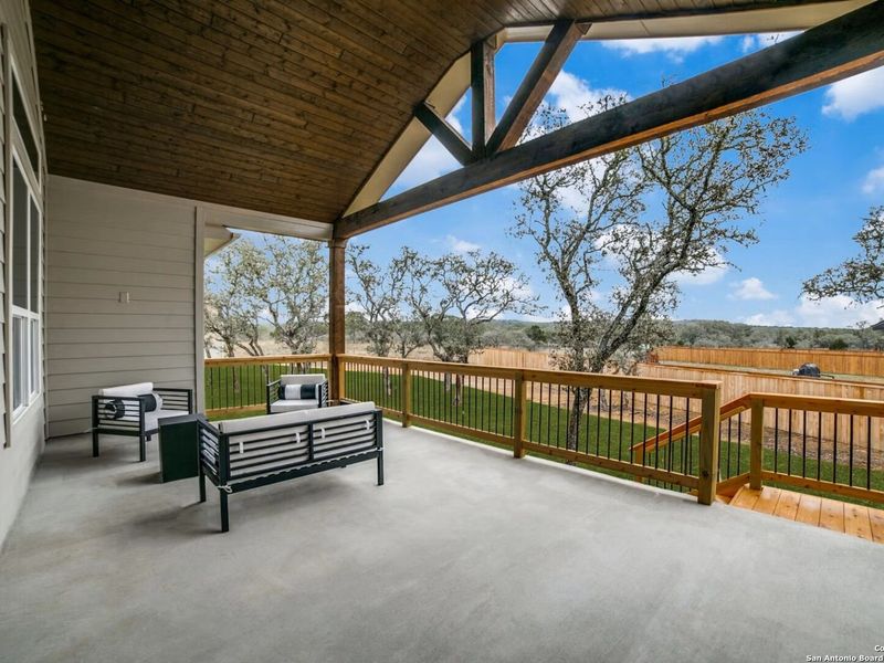 Exterior details and patio area of a home in The Reserve at Potranco Oaks, Castroville (Image 3).