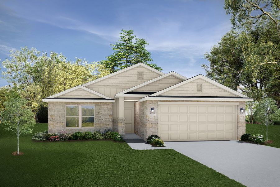 Representative exterior photo of a completed home built from the Lampasas by Flintrock Builder in Park Meadows, Lorena, TX (Image 5). Representative exterior photo of a completed home built from the Lampasas by Flintrock Builder in Park Meadows, Lorena, TX (Image 5).