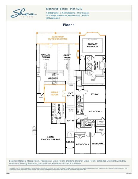 2D floor plan layout of this home in Sienna 65', Missouri City, TX (Image 5).