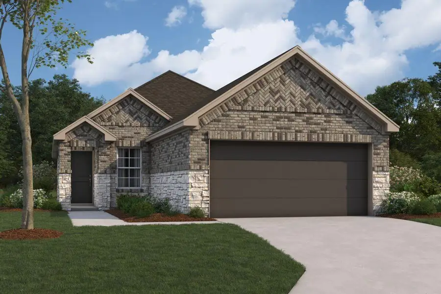 Front exterior of a new home in Miller's Pond, Rosenberg, TX, highlighting curb appeal (Image 1).