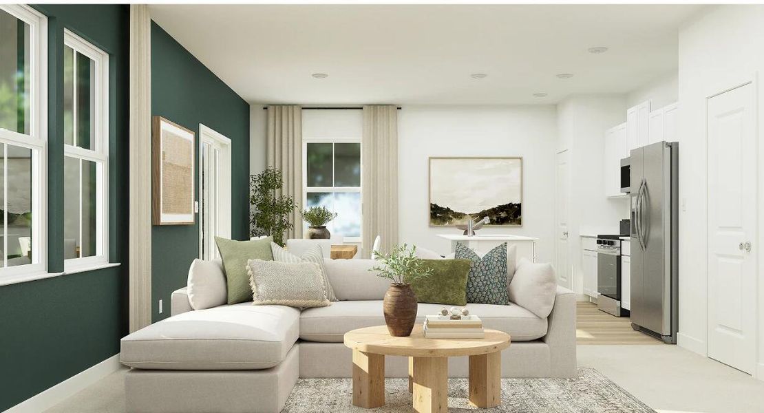 Furnished interior view inside a new home in Lindera Preserve at Cane Bay Plantation: Sabal Collection, Summerville (Image 4). Furnished interior view inside a new home in Lindera Preserve at Cane Bay Plantation: Sabal Collection, Summerville (Image 4).