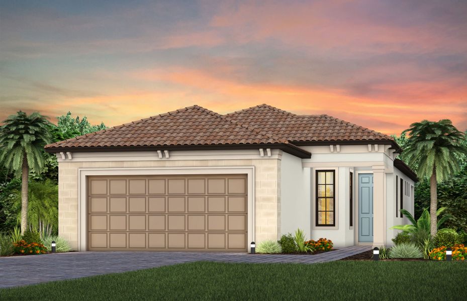 Representative exterior photo of a completed home built from the Flagstone by DiVosta in Terreno, Naples, FL (Image 14).