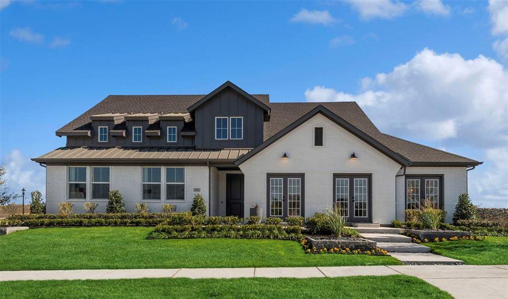Front exterior of a new home in Elevon, Lavon, TX, highlighting curb appeal (Image 1).