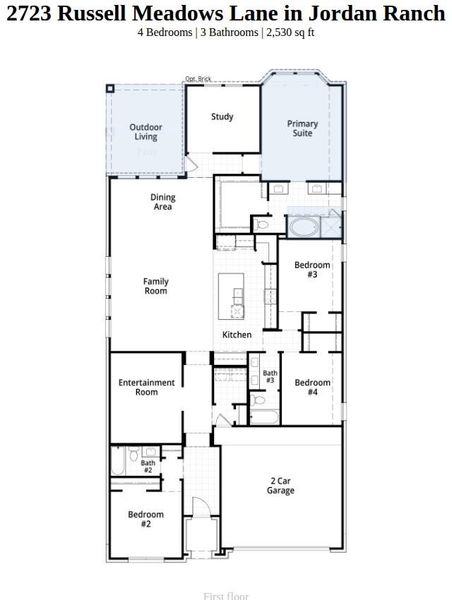 2D floor plan layout of this home in Jordan Ranch, Fulshear, TX (Image 4).