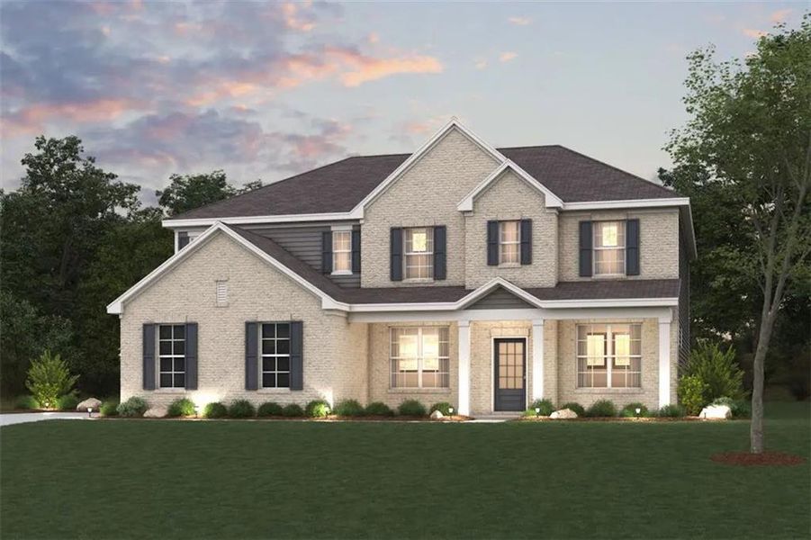 Front exterior of a new home in Windsong Estates, McDonough, GA, highlighting curb appeal (Image 1). Front exterior of a new home in Windsong Estates, McDonough, GA, highlighting curb appeal (Image 1).