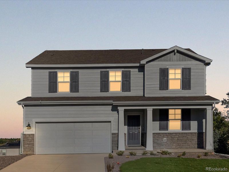 Front exterior of a new home in Poudre Heights: The Lakes Collection, Windsor, CO, highlighting curb appeal (Image 2).