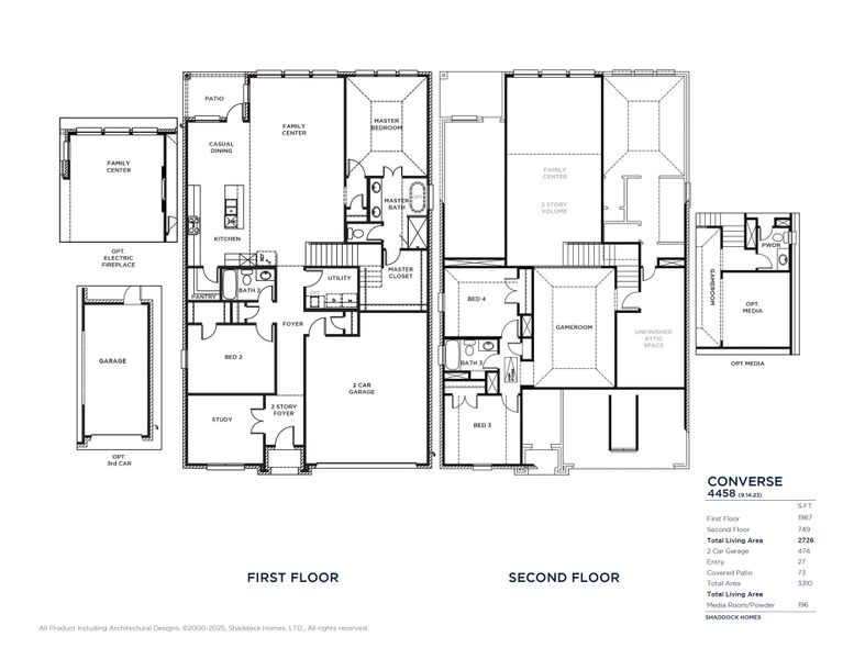 2D floor plan layout for the Converse - SH 4458 by Shaddock Homes in Solterra Texas, Mesquite, TX (Image 3).