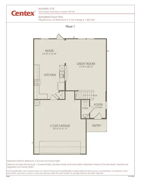 2D floor plan layout of this home in Mavera, Conroe, TX (Image 2).