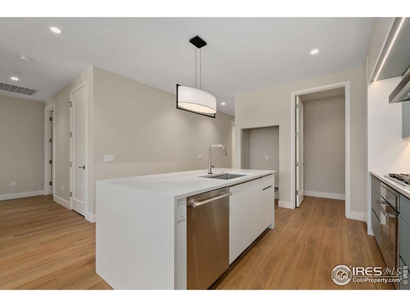 Stainless Thermador appliances throughout kitchen