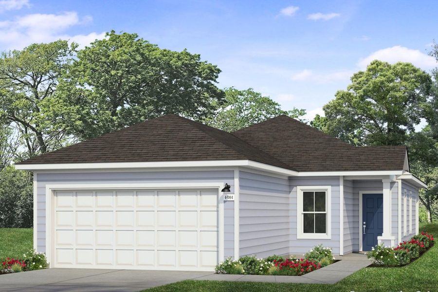 Front exterior of a new home in Hymeadow, Maxwell, TX, highlighting curb appeal (Image 1). Front exterior of a new home in Hymeadow, Maxwell, TX, highlighting curb appeal (Image 1).