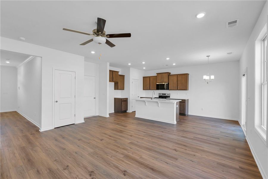 This bright and open space features seamless flow,