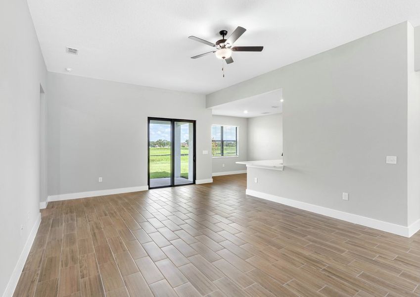 Move freely between the family room and kitchen