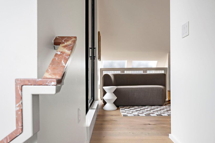 Marble topped stair railings Marble topped stair railings