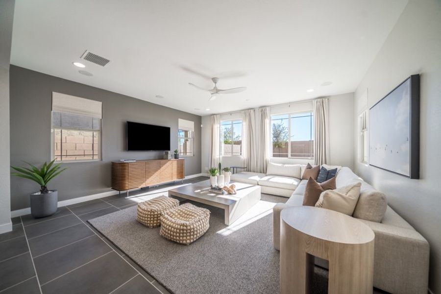 Furnished interior view inside a new home in Hawes Crossing, Mesa (Image 5). Furnished interior view inside a new home in Hawes Crossing, Mesa (Image 5).