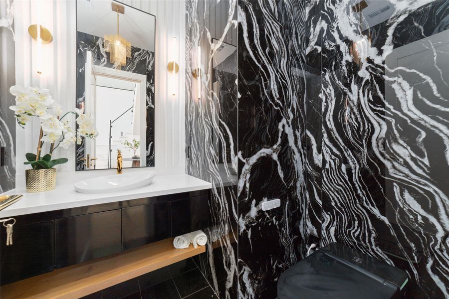 With a showstopping half bath next door.