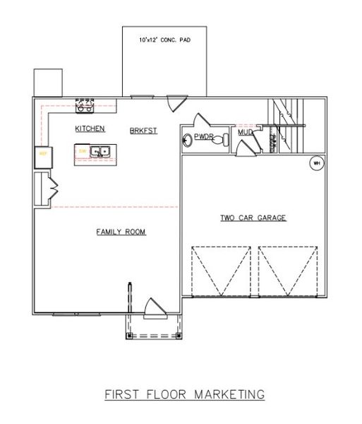 2D floor plan layout for the Russell - Single Family Homes by Dream Finders Homes in Reedy Creek Estates, Fountain Inn, SC (Image 3).