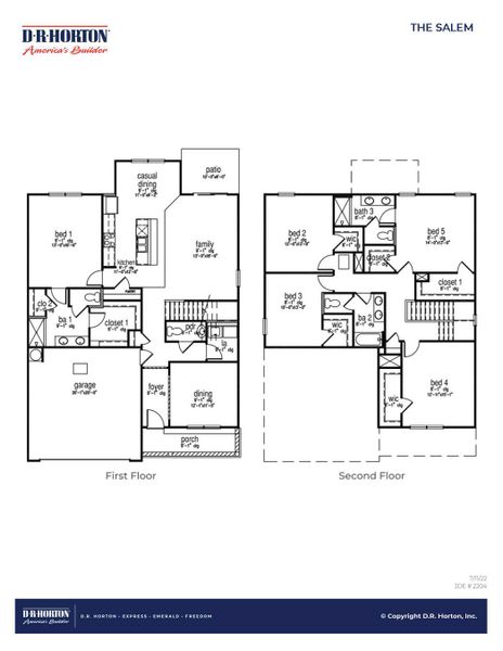 2D floor plan layout for the SALEM by D.R. Horton in Carolina Groves, Moncks Corner, SC (Image 3).